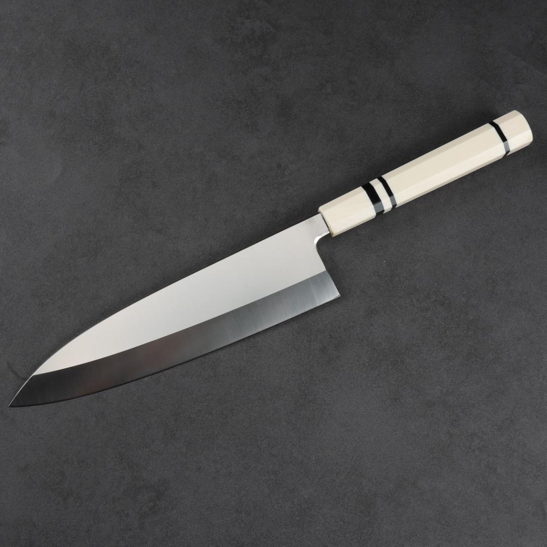 7171 左利き用 出刃包丁 7寸 刺身包丁 和包丁 人工象牙黒三本巻八角柄