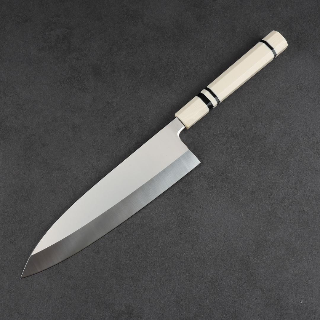 7171 左利き用 出刃包丁 7寸 刺身包丁 和包丁 人工象牙黒三本巻八角柄