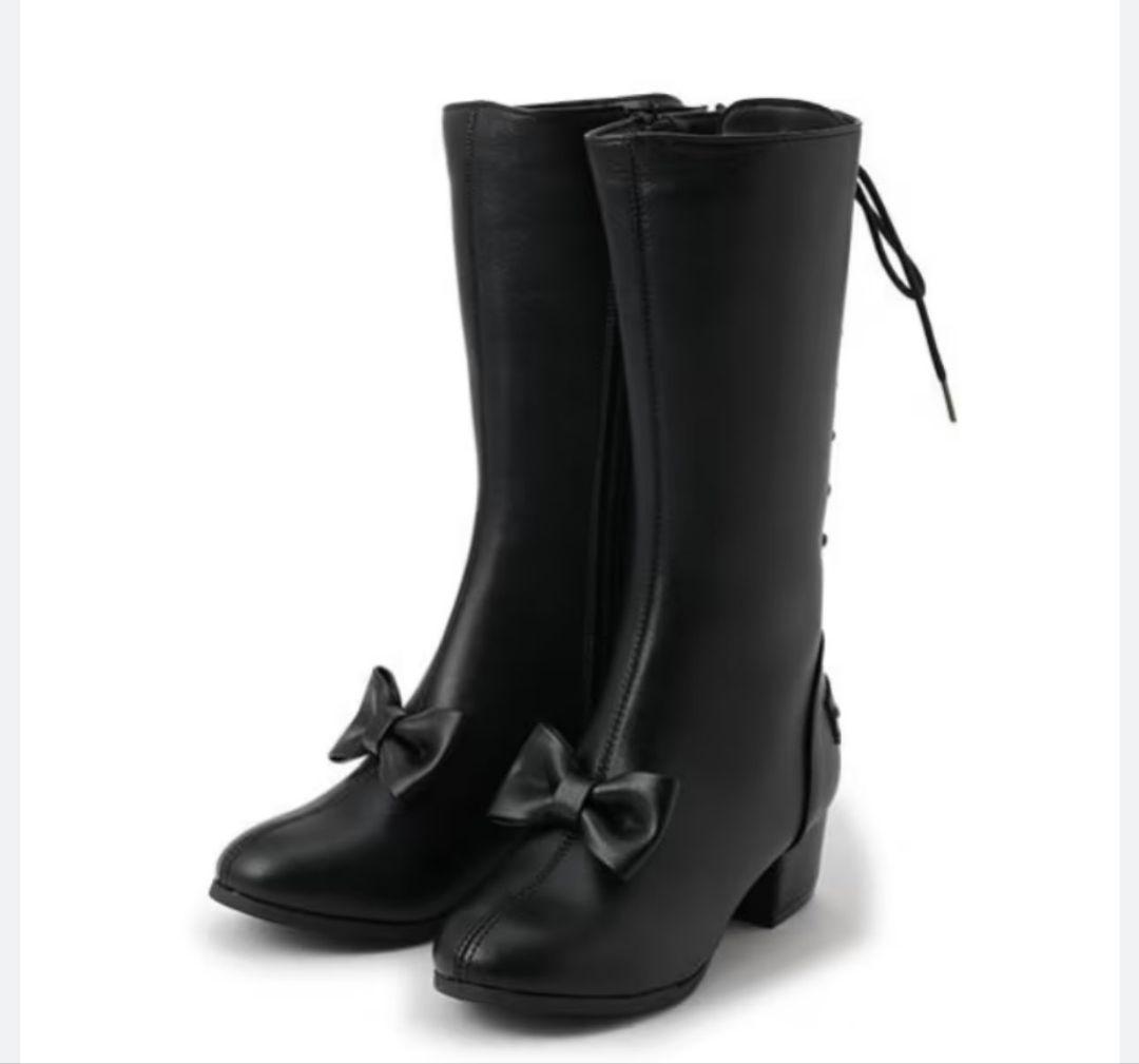 メゾピアノ　編み上げロングブーツ黒