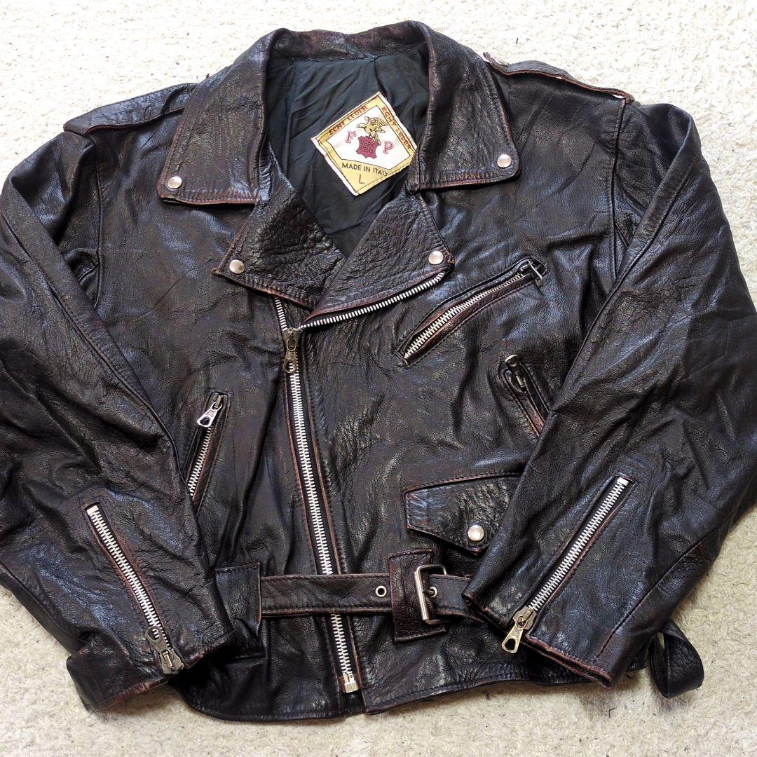 値下げ中1-47 イタリア製　VERA PELLE　ダブルライダース　本革　レ