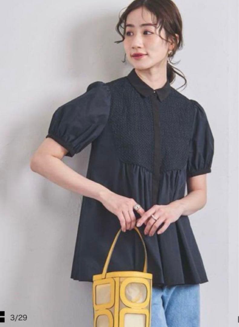 UNITED ARROWS エンブロイダリー コンビ ショートスリーブ ブラウス