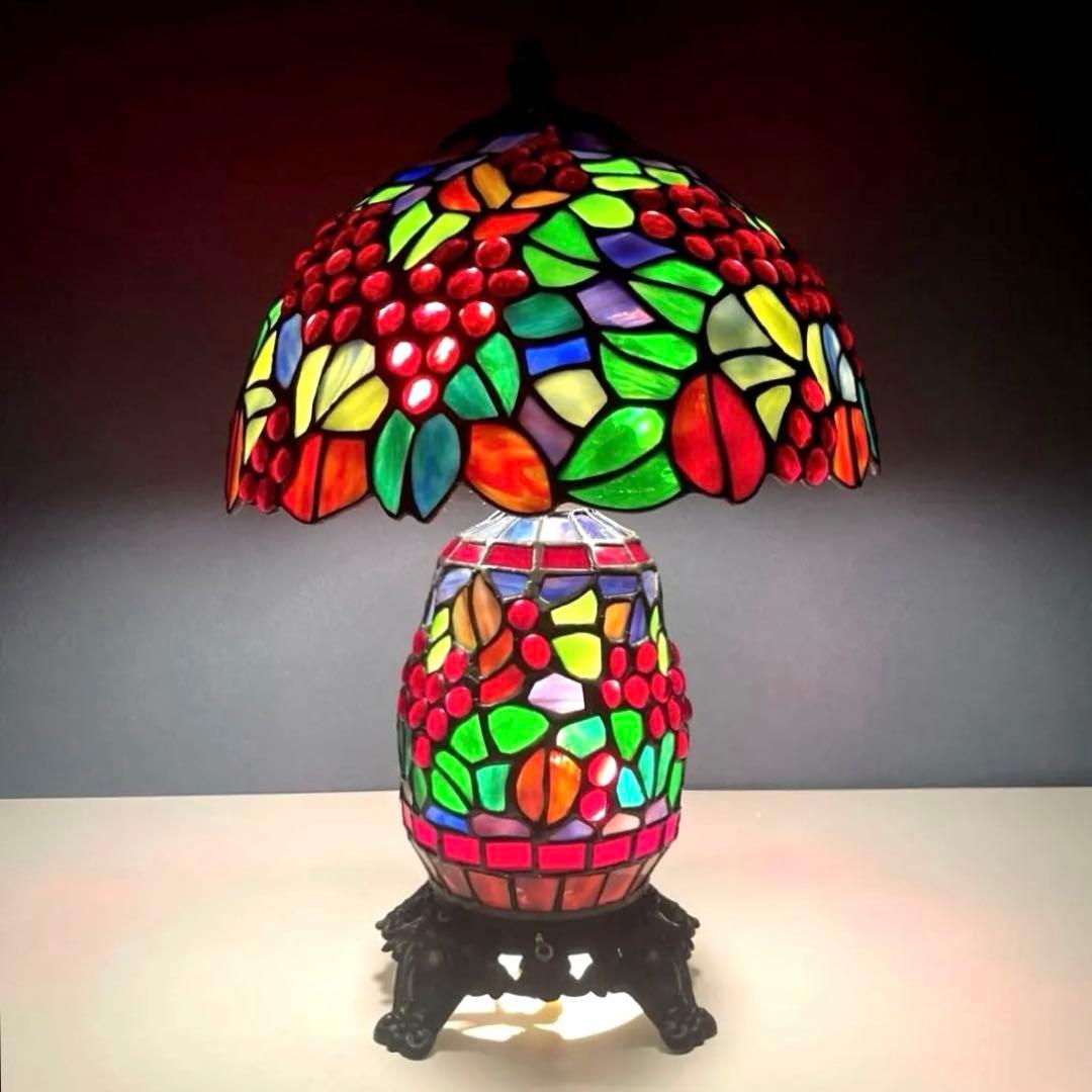 『美品』　アンティーク　ステンドグラス　ランプ　葡萄