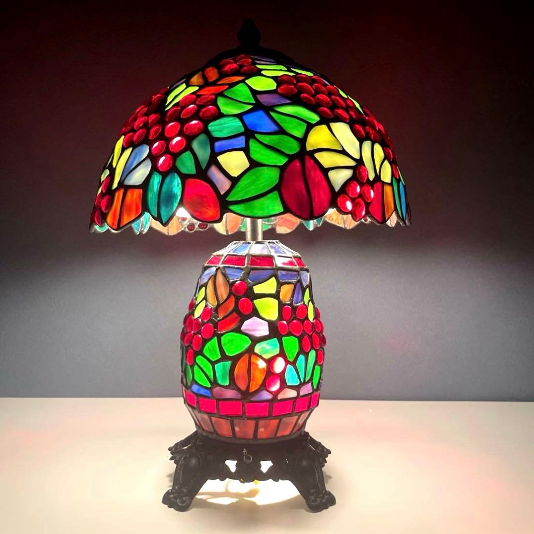 『美品』　アンティーク　ステンドグラス　ランプ　葡萄