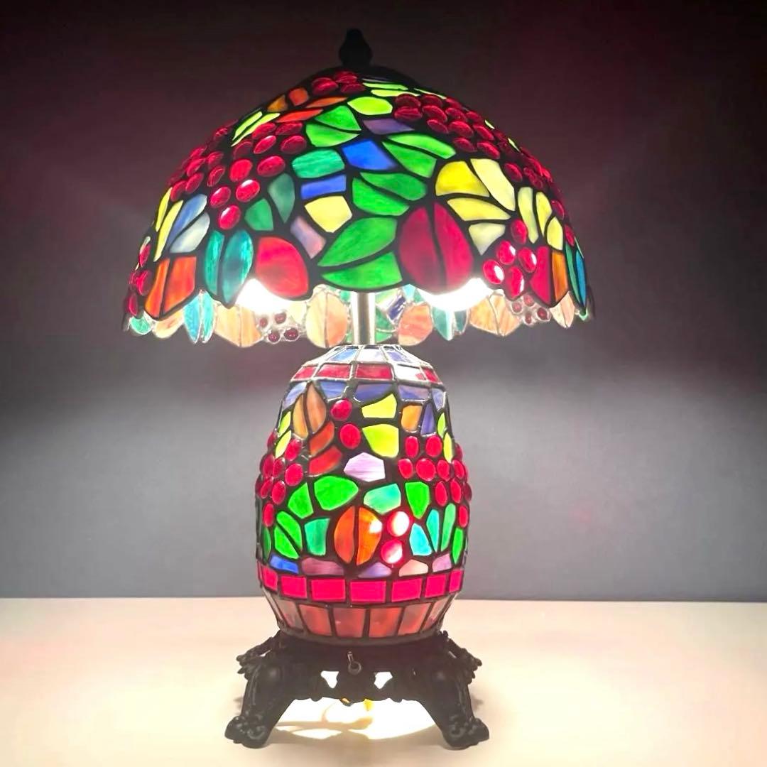 『美品』　アンティーク　ステンドグラス　ランプ　葡萄