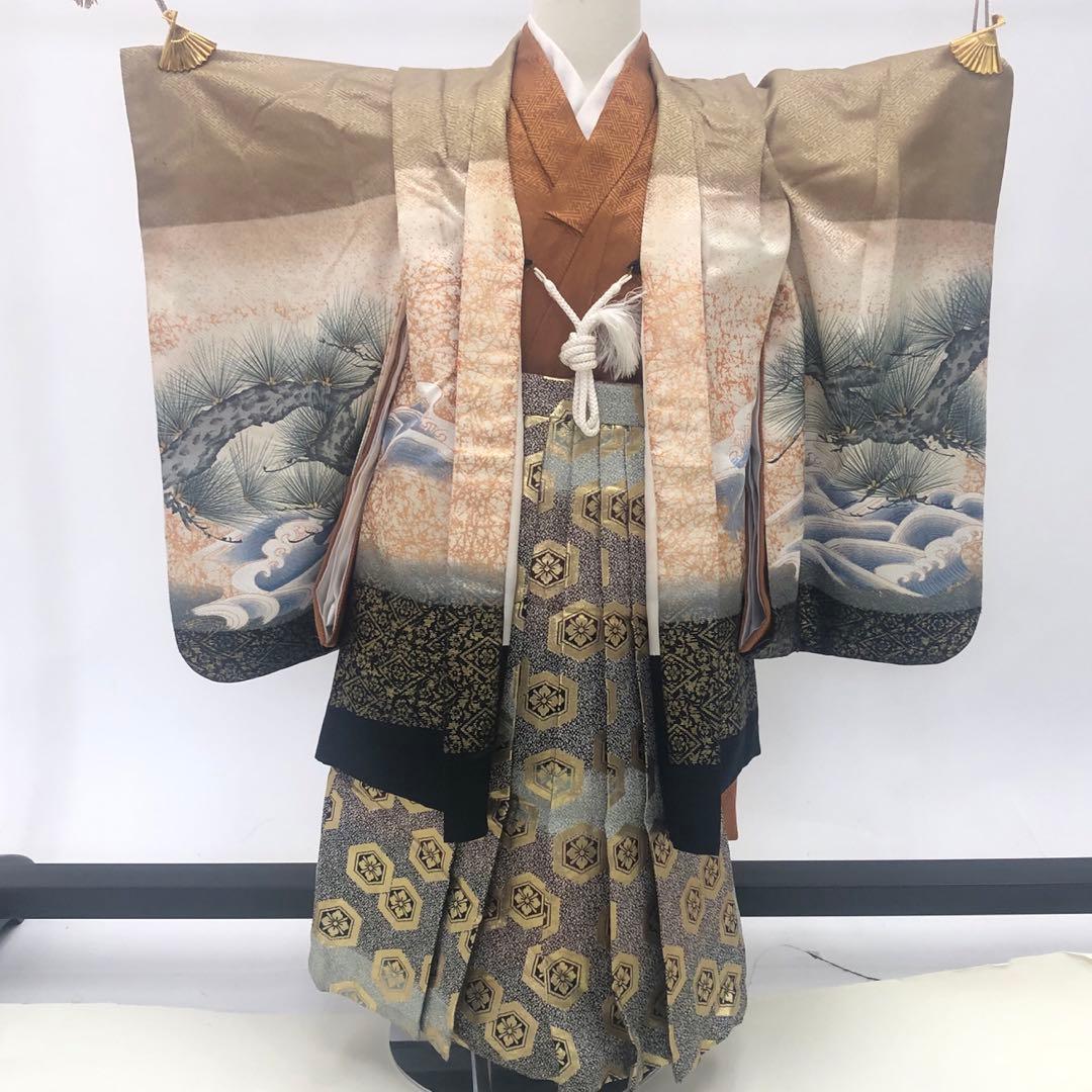 七五三　フルセット★男児　羽織　着物　袴　★3歳 ★茶色★小物付き u-438