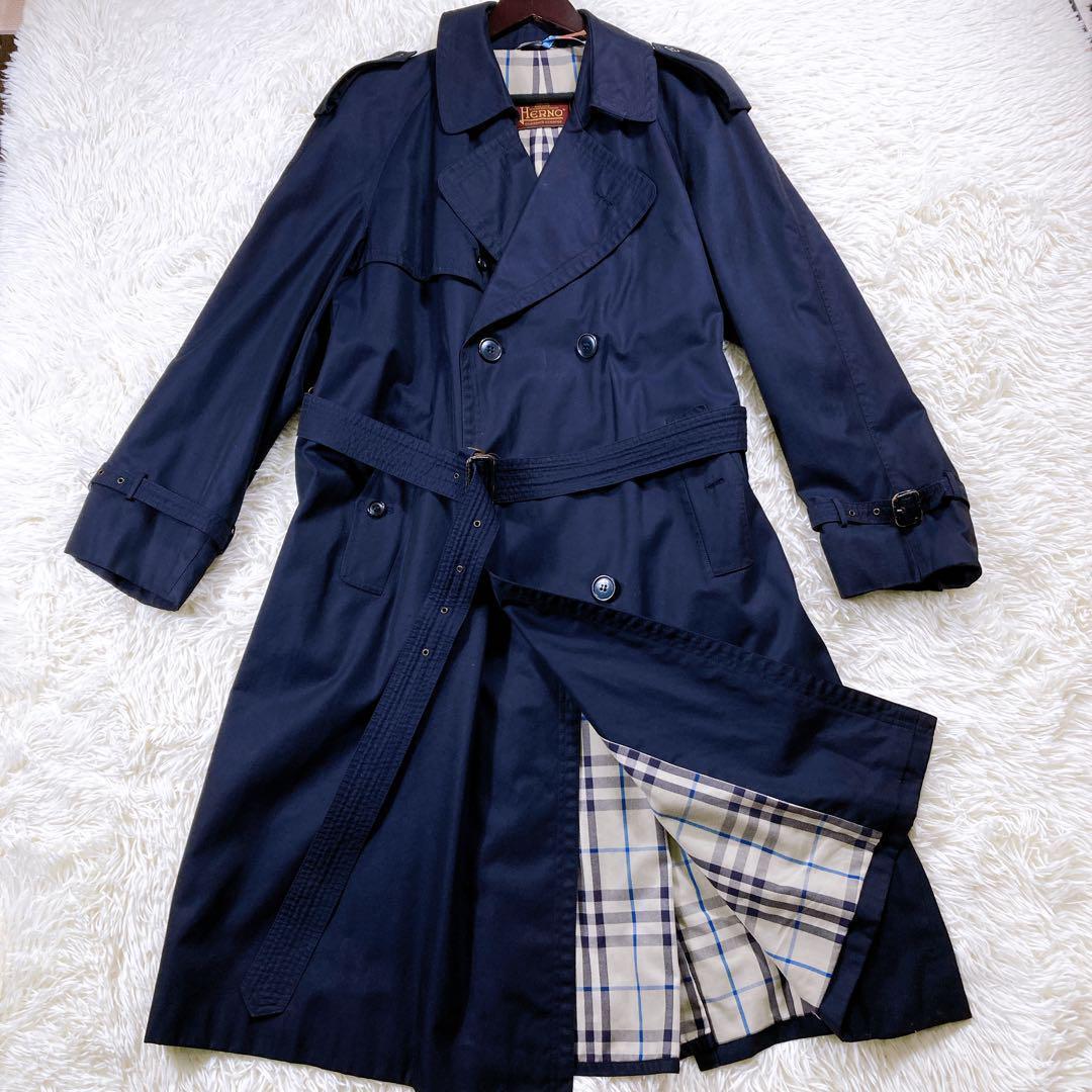 HERNO ヘルノ　トレンチコート ロング丈　メンズ　48 紺　イタリア　　秋冬