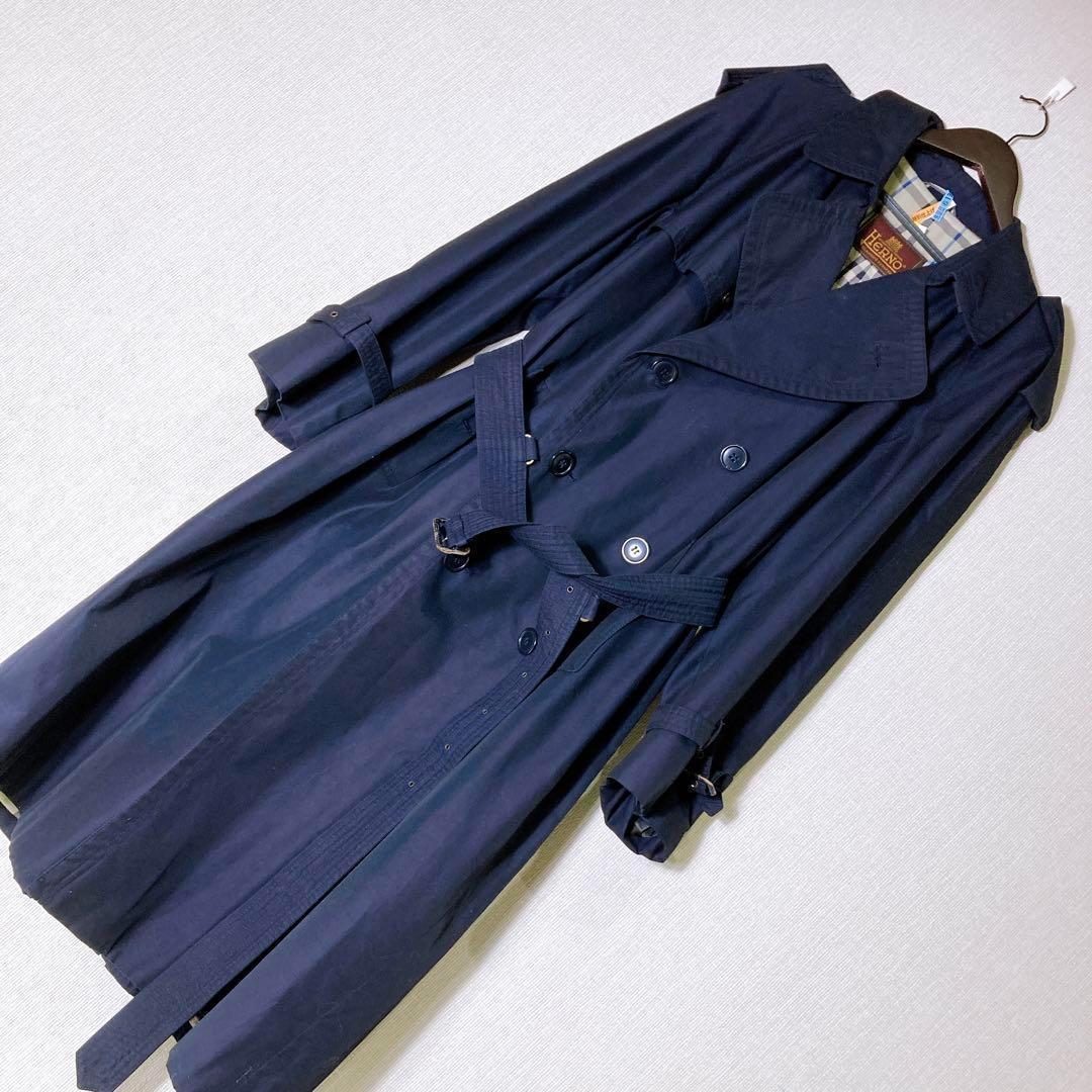 HERNO ヘルノ　トレンチコート ロング丈　メンズ　48 紺　イタリア　　秋冬