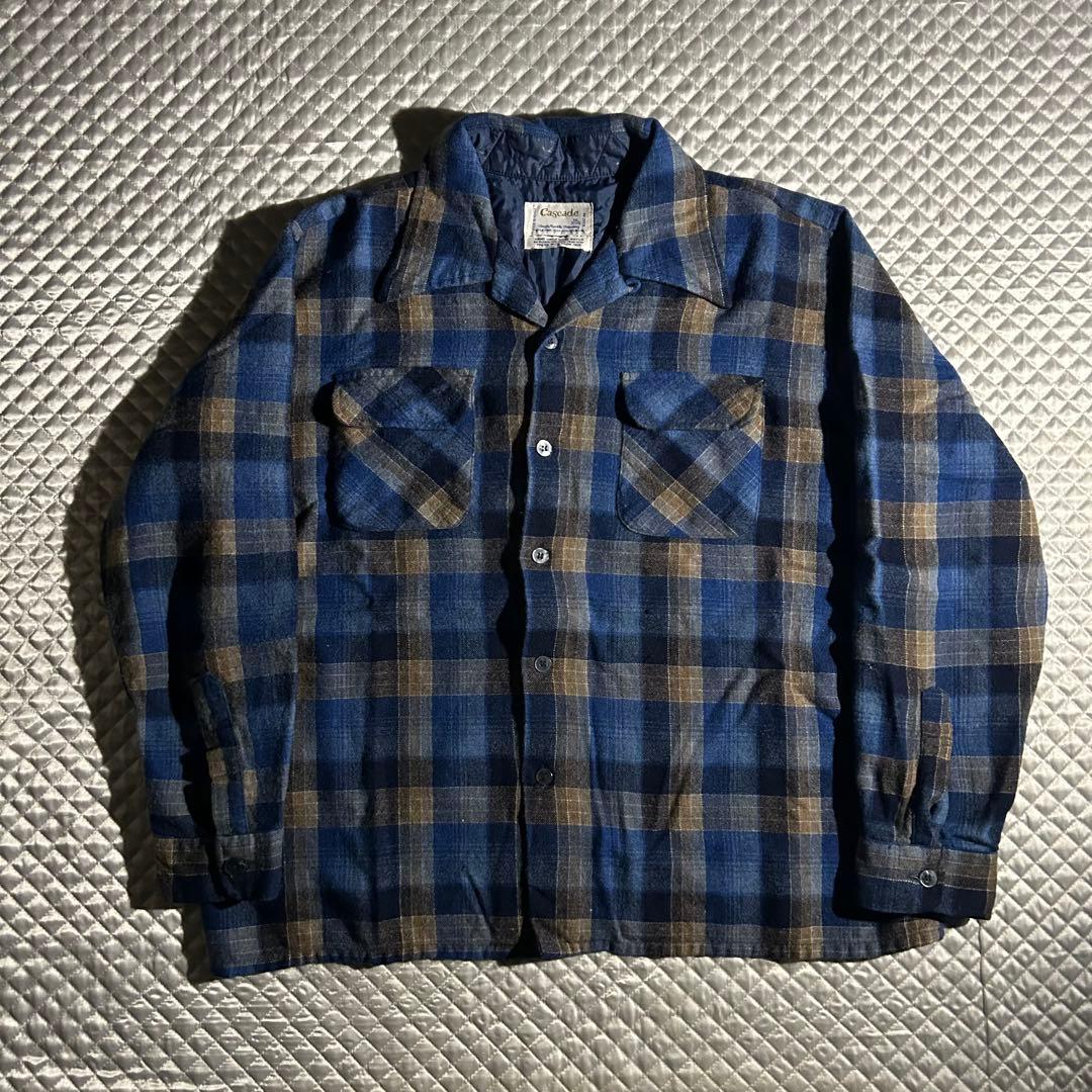 60s VINTAGE cascade ボードシャツ 開襟 オープンカラー 青