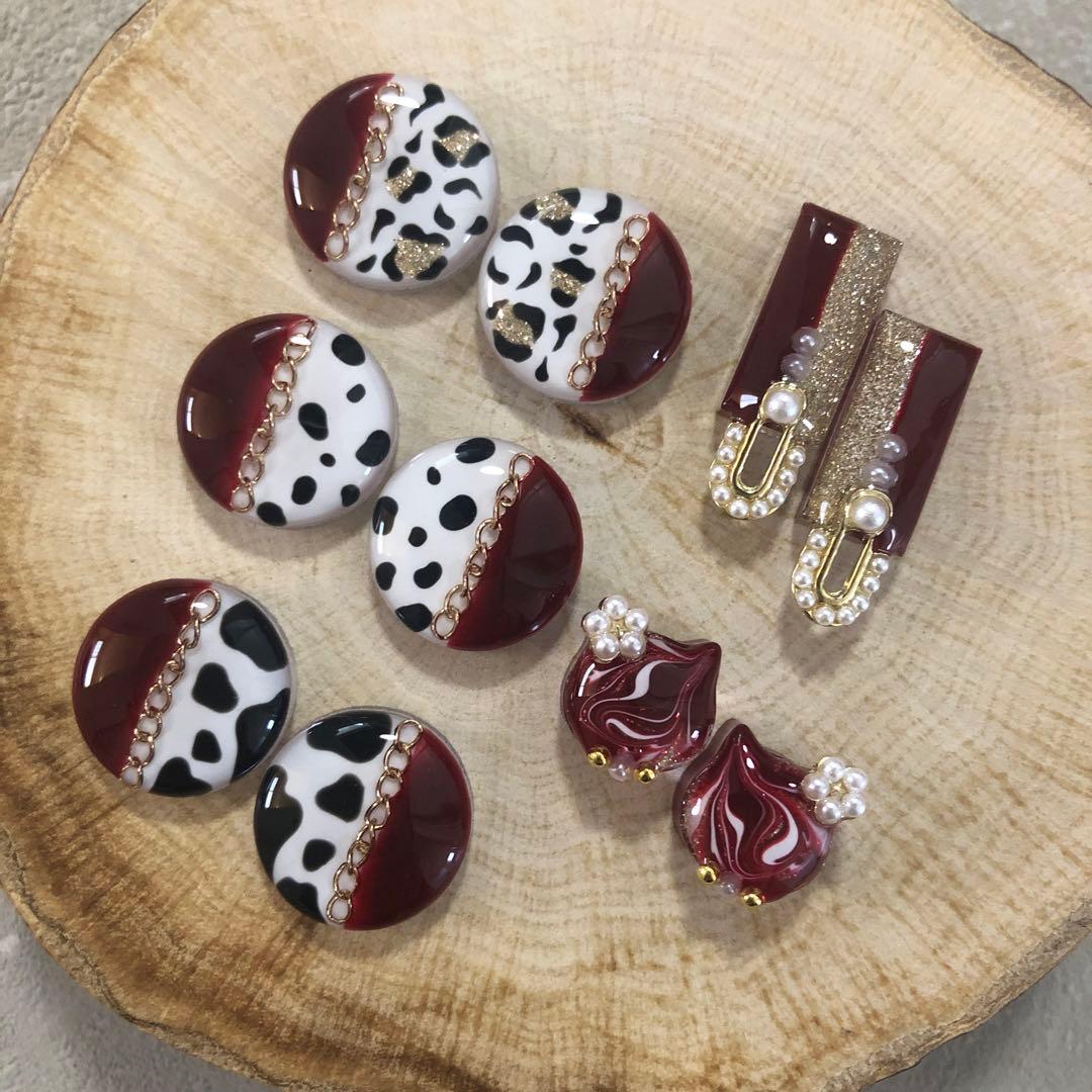 R-652 ✴︎レジンカボション✴︎アニマル柄 ボルドー系5種♡⁎⁺˳