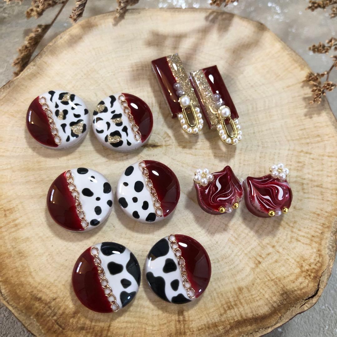 R-652 ✴︎レジンカボション✴︎アニマル柄 ボルドー系5種♡⁎⁺˳