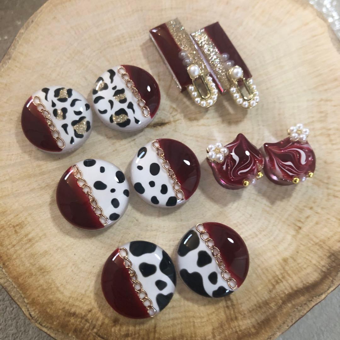R-652 ✴︎レジンカボション✴︎アニマル柄 ボルドー系5種♡⁎⁺˳