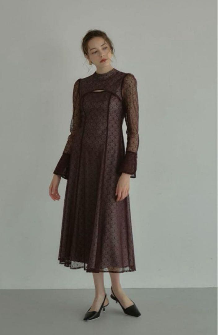 ANDRESD back open geometric dress ブラウン　S