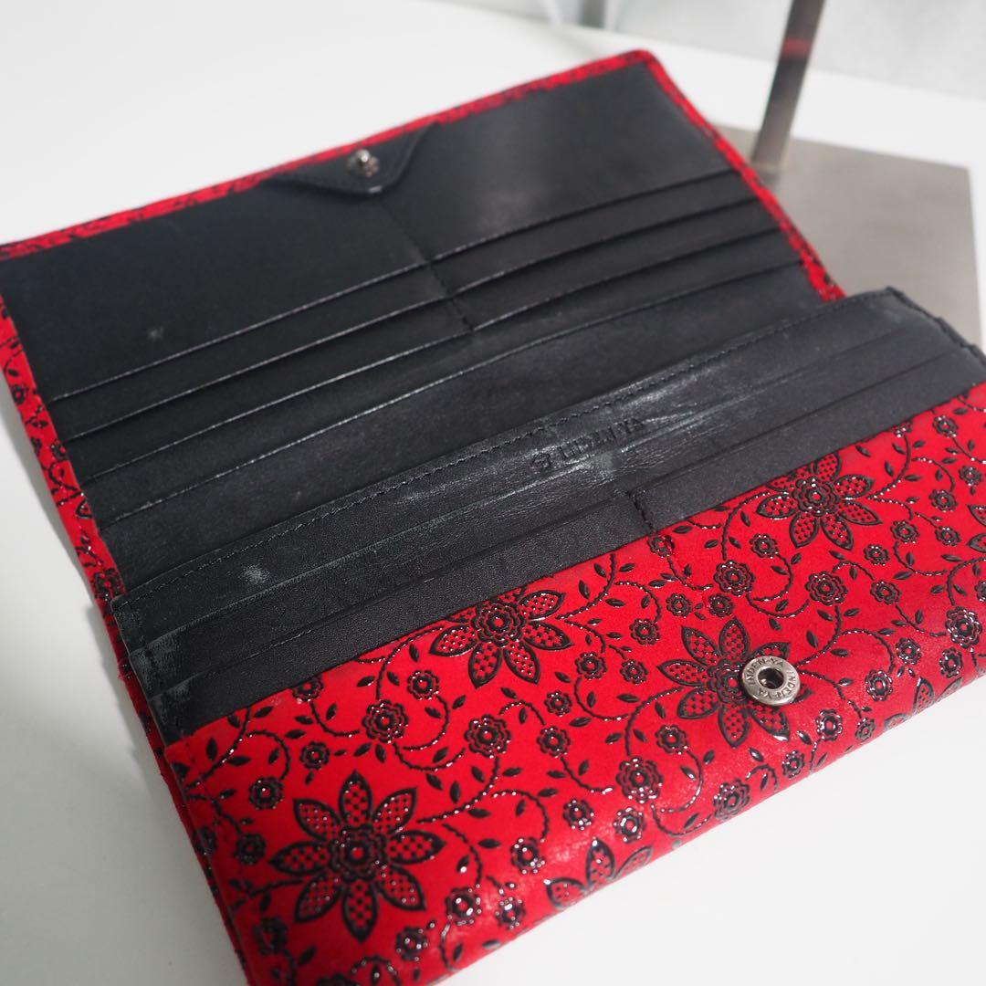 甲州印伝 本革 長財布 赤黒地×黒漆 花柄 印傳屋 クレマチス 札入れ 極美品