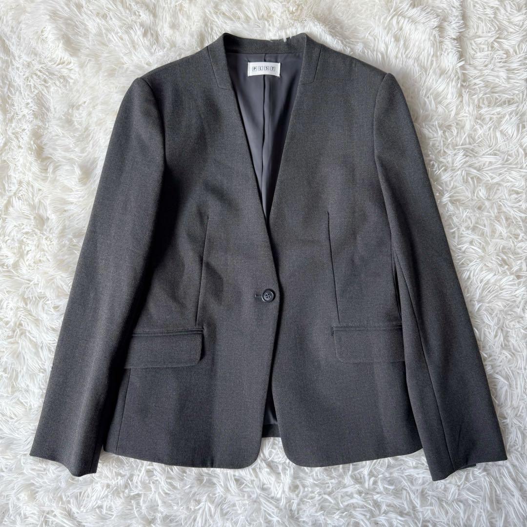 PLST プラステ セットアップスーツ ノーカラー チャコールグレー 洗濯可 M