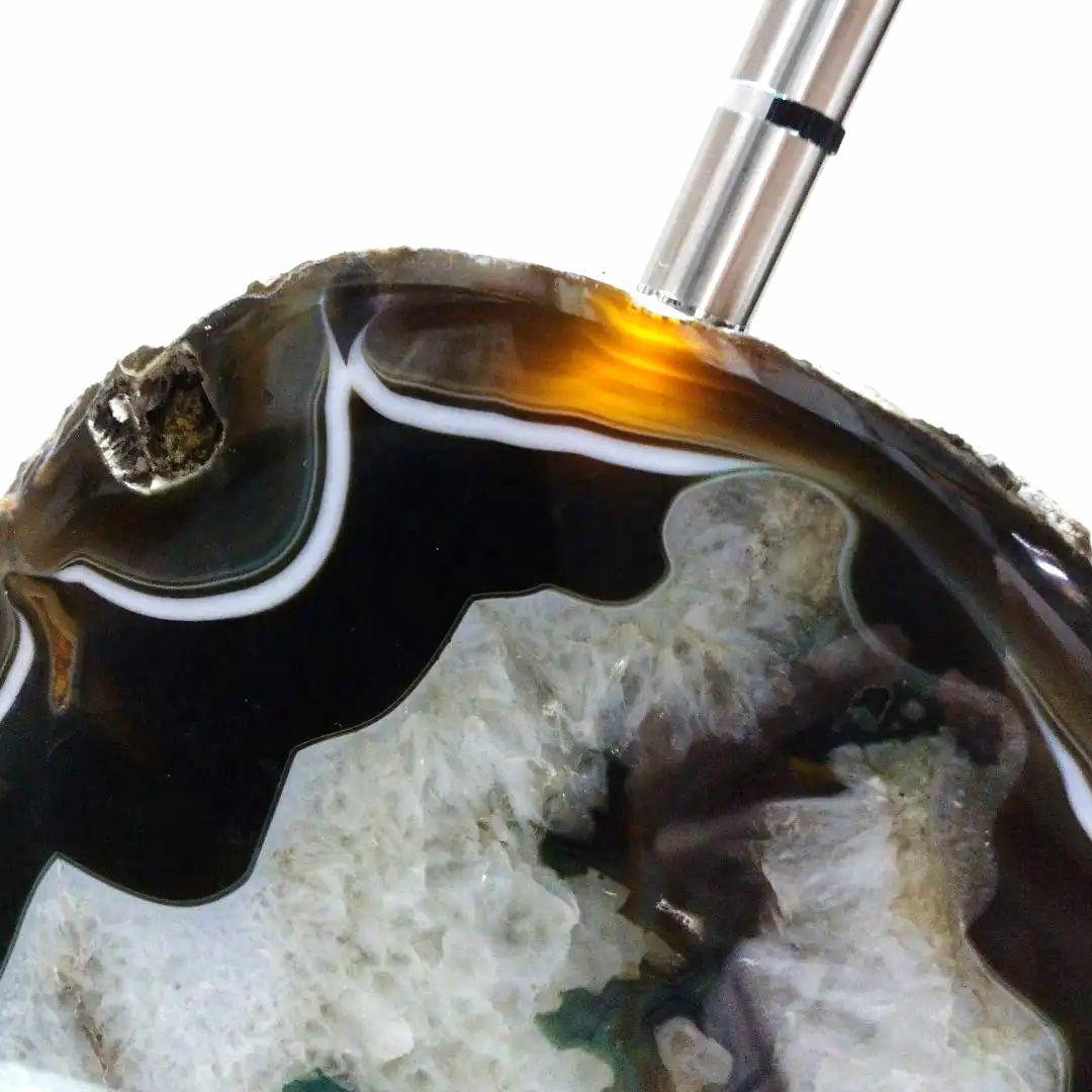 天然石の置物 半円形 木製台座付き