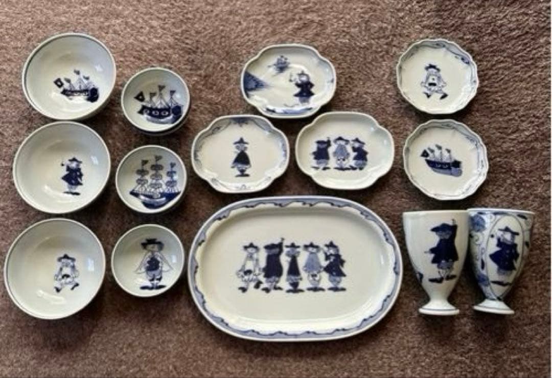 しん窯　青花　異人　フリーカップ　ボウル　小皿　銘々皿　オーバルプレート　小鉢