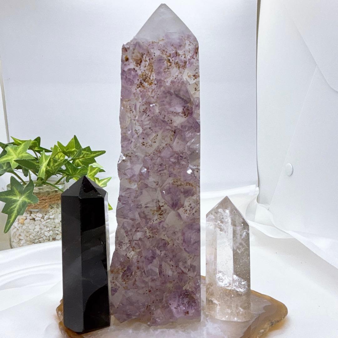 【天然石】カコクセナイト共生アメジスト クラスター◆ポイント◆タワー