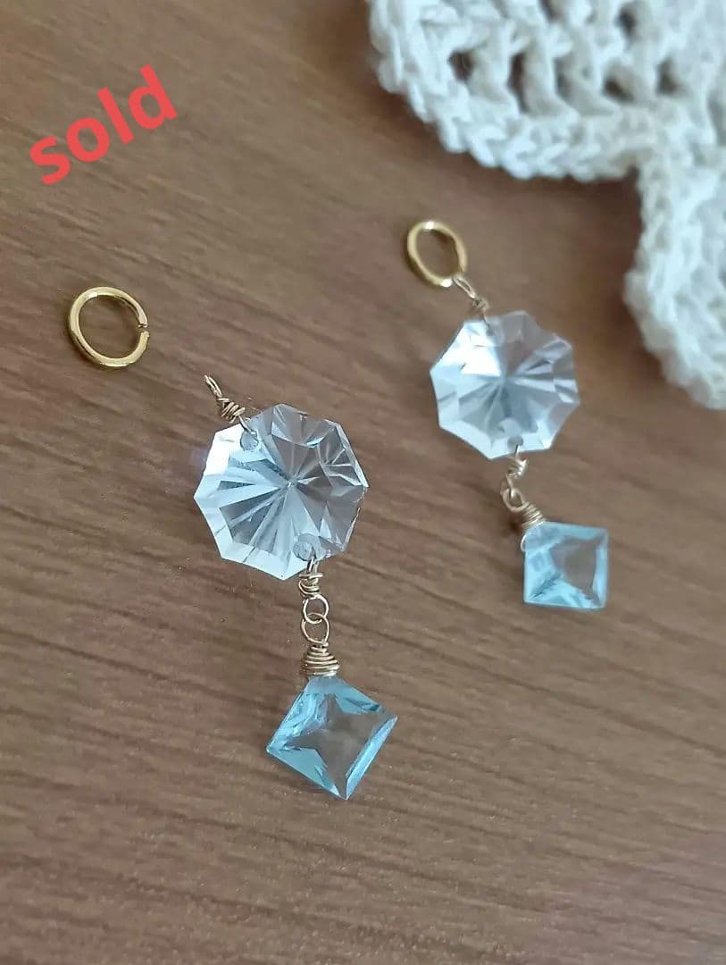 406 14kgfオクタゴンコンケーブ大粒クリスタルとブルートパーズのチャーム