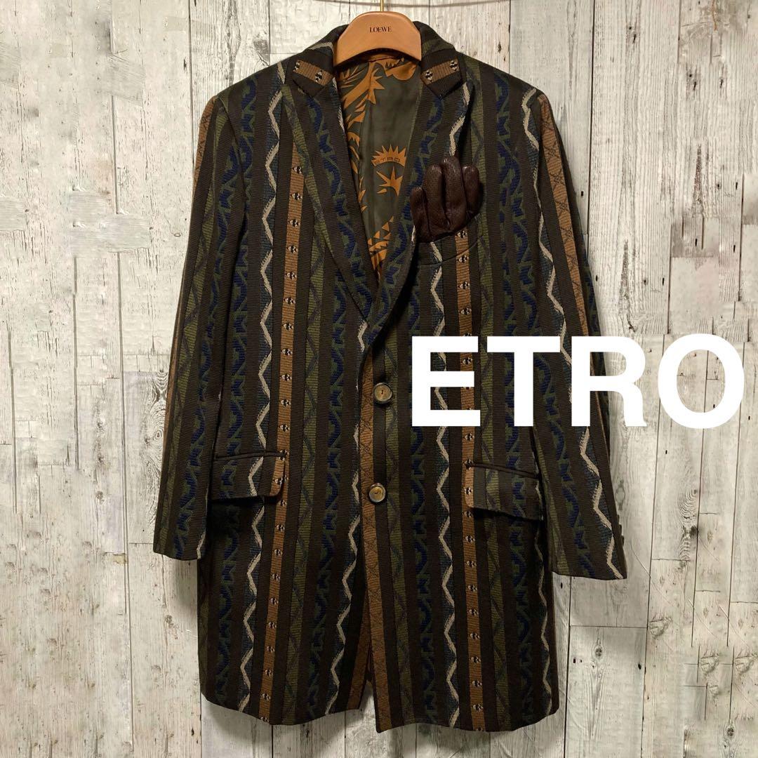 美品　ETRO エトロ 総柄 ウール　チェスターコート 52 ブラウン