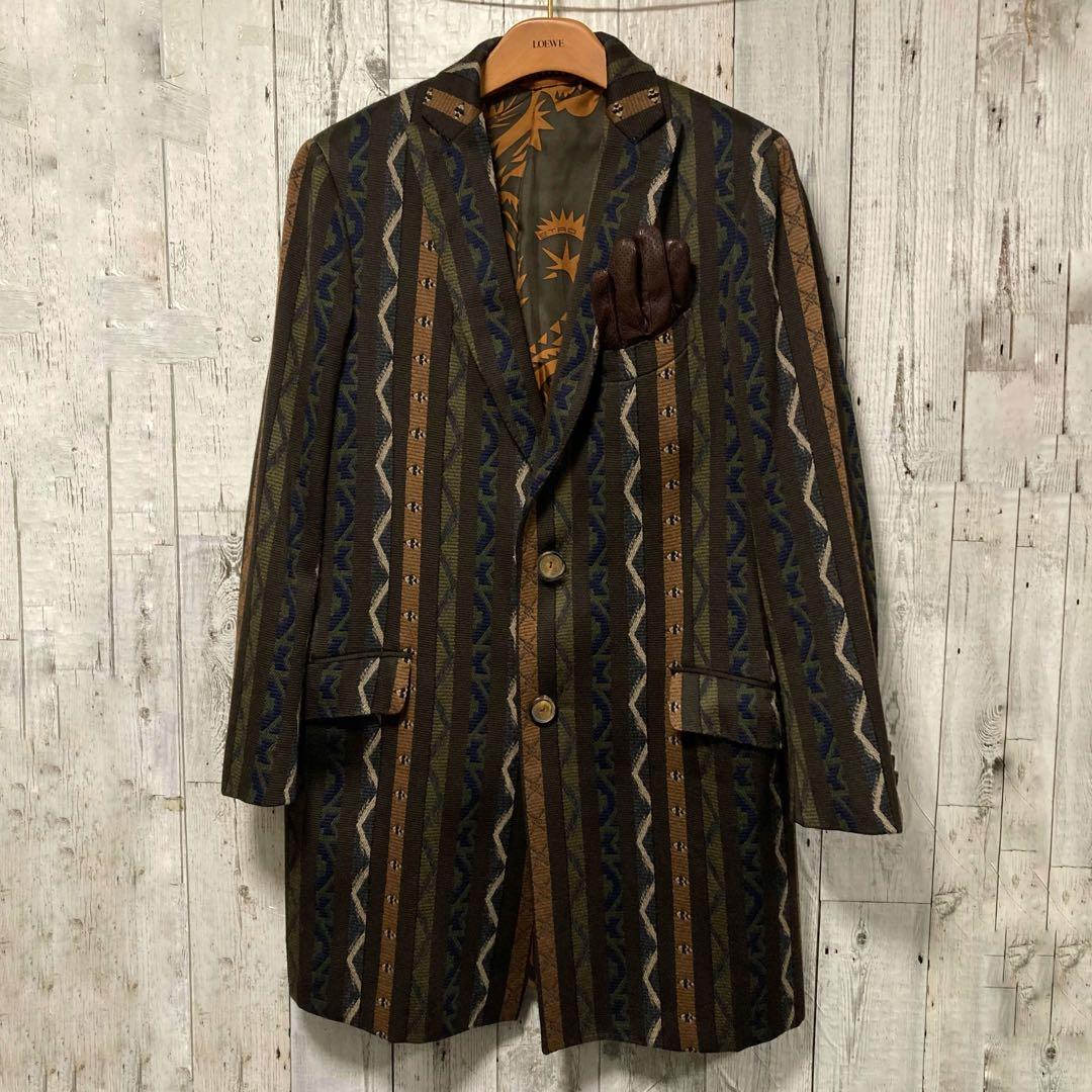 美品　ETRO エトロ 総柄 ウール　チェスターコート 52 ブラウン