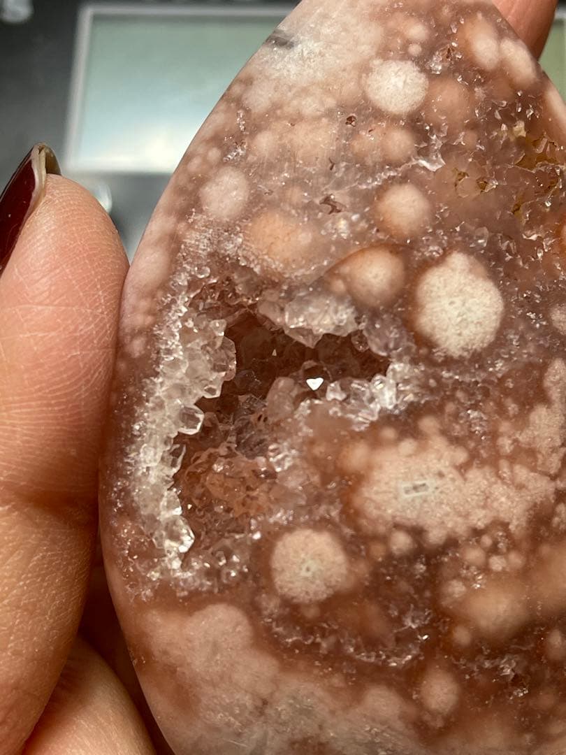 ピンクアメジスト　フラワーアゲート共生　桜瑪瑙 天然石と　丸玉　笑口　2点セット