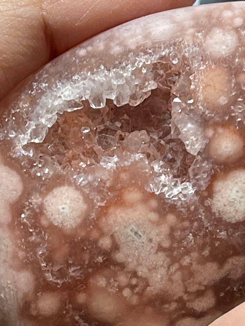 ピンクアメジスト　フラワーアゲート共生　桜瑪瑙 天然石と　丸玉　笑口　2点セット