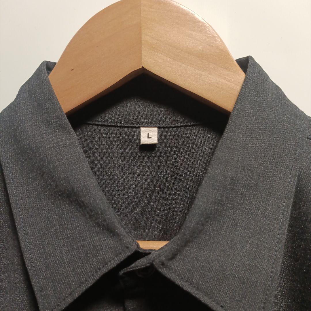 MUJI Labo 紳士 ウール混レギュラーカラーシャツ ダークグレー L