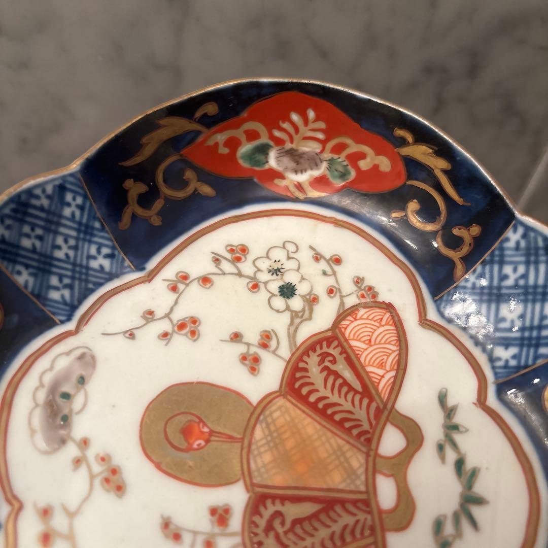 アンティーク江戸後期の鶴や梅、形が美しく、豪華絢爛な古伊万里の刺身皿