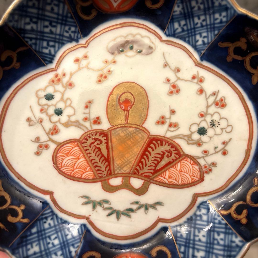 アンティーク江戸後期の鶴や梅、形が美しく、豪華絢爛な古伊万里の刺身皿