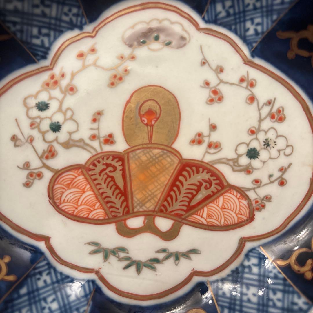アンティーク江戸後期の鶴や梅、形が美しく、豪華絢爛な古伊万里の刺身皿