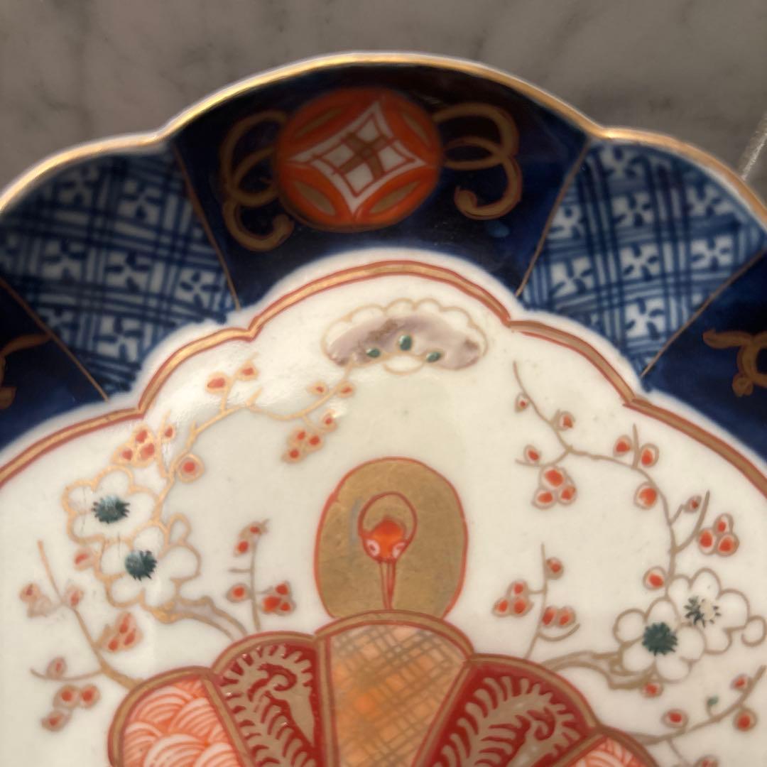 アンティーク江戸後期の鶴や梅、形が美しく、豪華絢爛な古伊万里の刺身皿