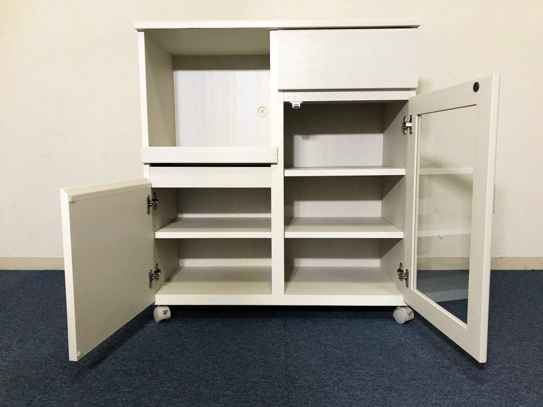 食器棚 アペルト APR-8575SL 白木目柄レンジボード可動式棚板3枚付き