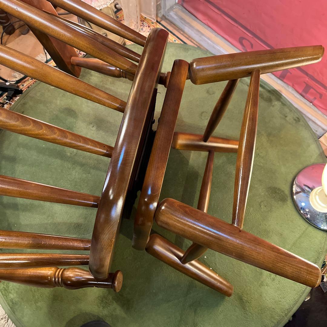 L４　オールドヴィンテージ 柏木工 ３６０度回転　ブナ無垢材　アームチェア