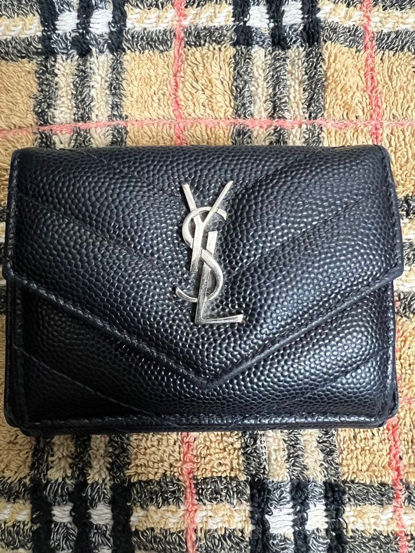 サンローラン 三つ折り財布 シルバーロゴ Yves Saint Laurent