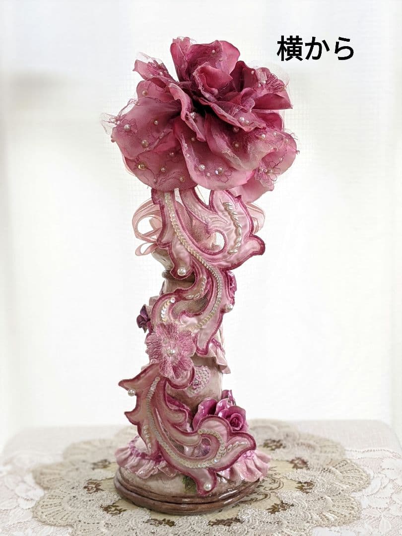 クレイフラワー✨ロココ調薔薇❁染め花布花❁クレイフラワー❁ハンドメイド