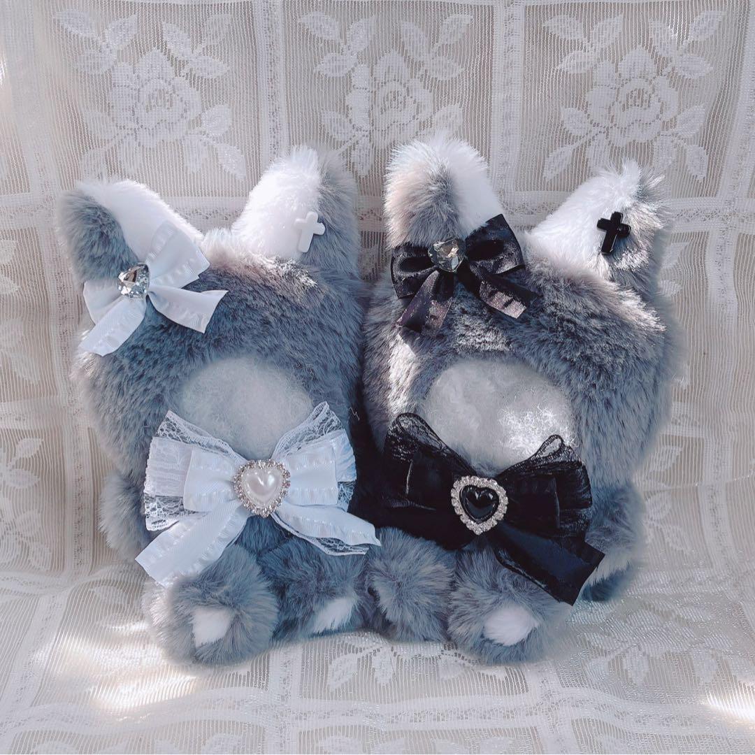 b.213 ぬい服 12cm ちびぐるみ 着ぐるみ おすわり 天使グレー狼セット