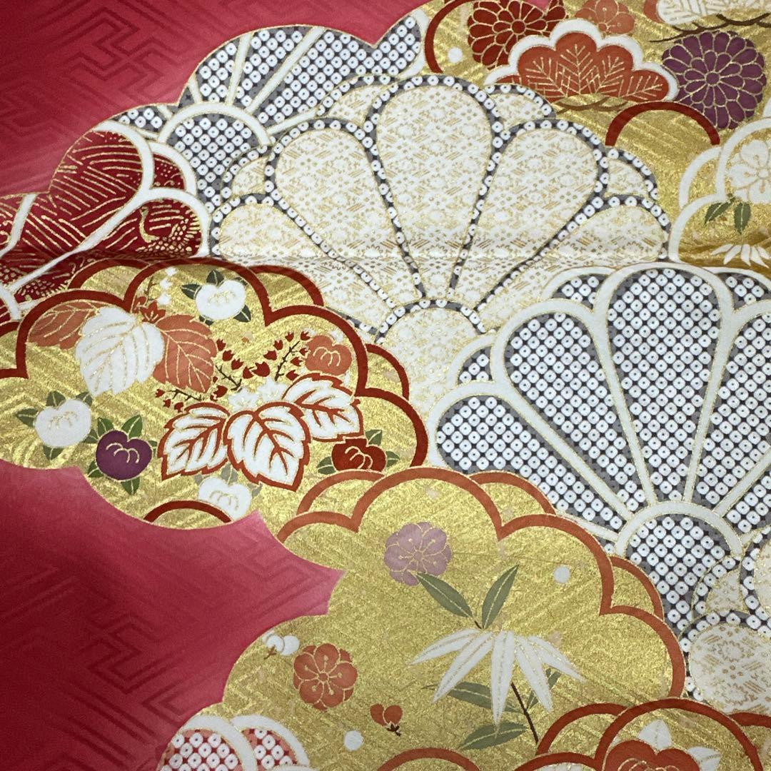 吉澤友禅 赤地暈し 振袖 菊尽くし 松竹梅 大きいサイズ