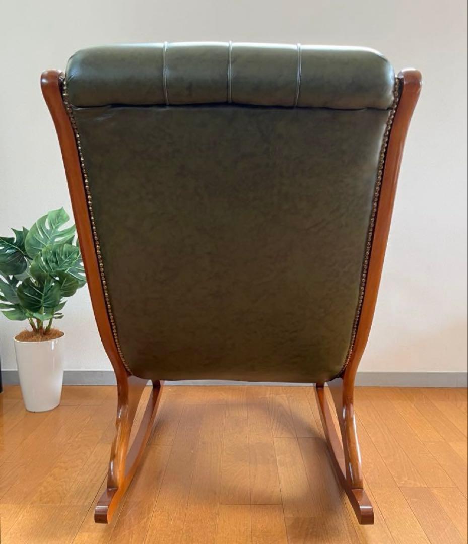 イタリア製　本革クラシック　ロッキングチェア　アンティーク　チェスターフィールド