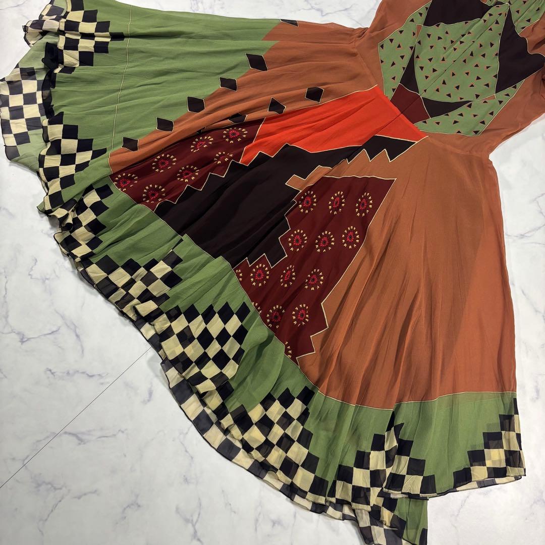 ETRO シルク シワ加工 ロングワンピース パフ×フリル袖 アシンメトリー42