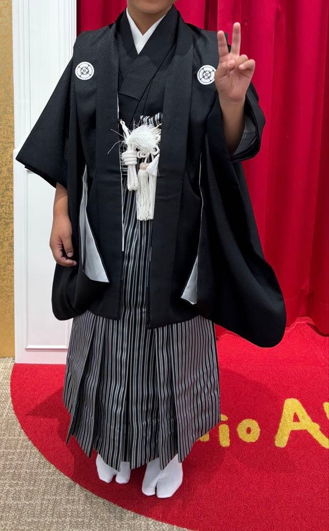 七五三 男の子 袴 5歳 シンプル 着物 黒 フルセット
