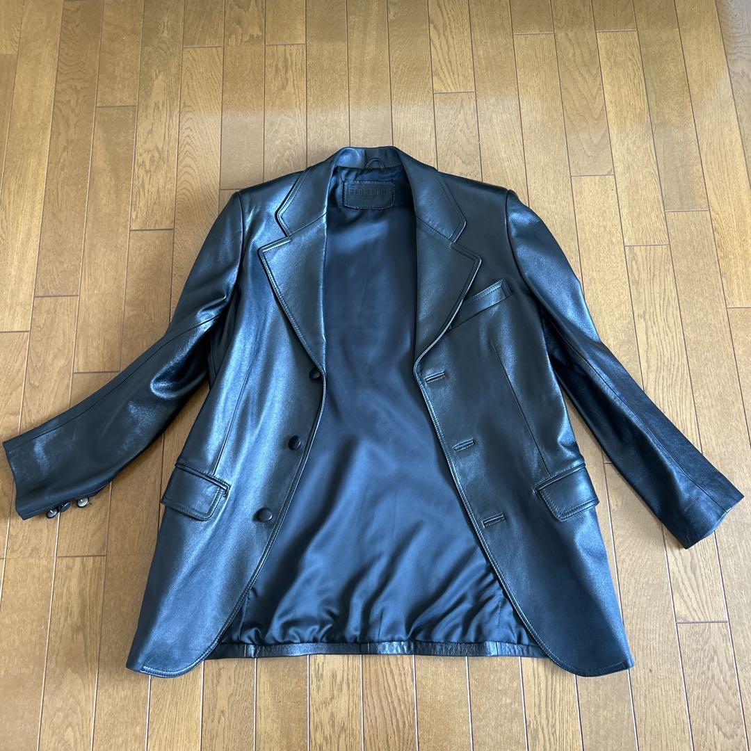 最終値下げ　イタリア製　ブラックレザージャケット ダブル　フィレンツェ　本革