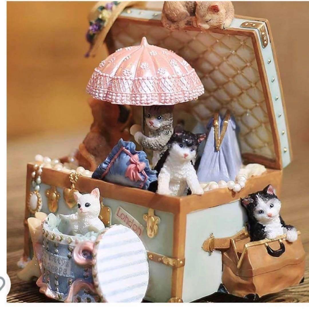 オルゴール 天空の城 樹脂製 猫 インテリア 回転するオルゴール