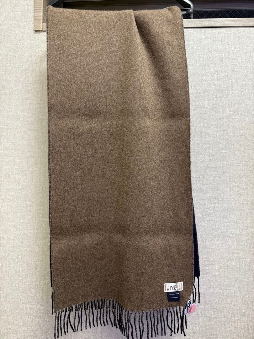 HERMES カシミヤ マフラー ブラウン ネイビー