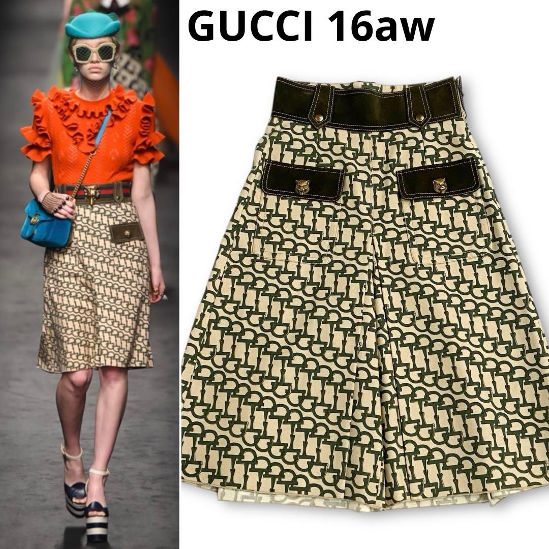 16awꕥグッチ ランウェイモデル キャットヘッド ホースビット柄 キュロット