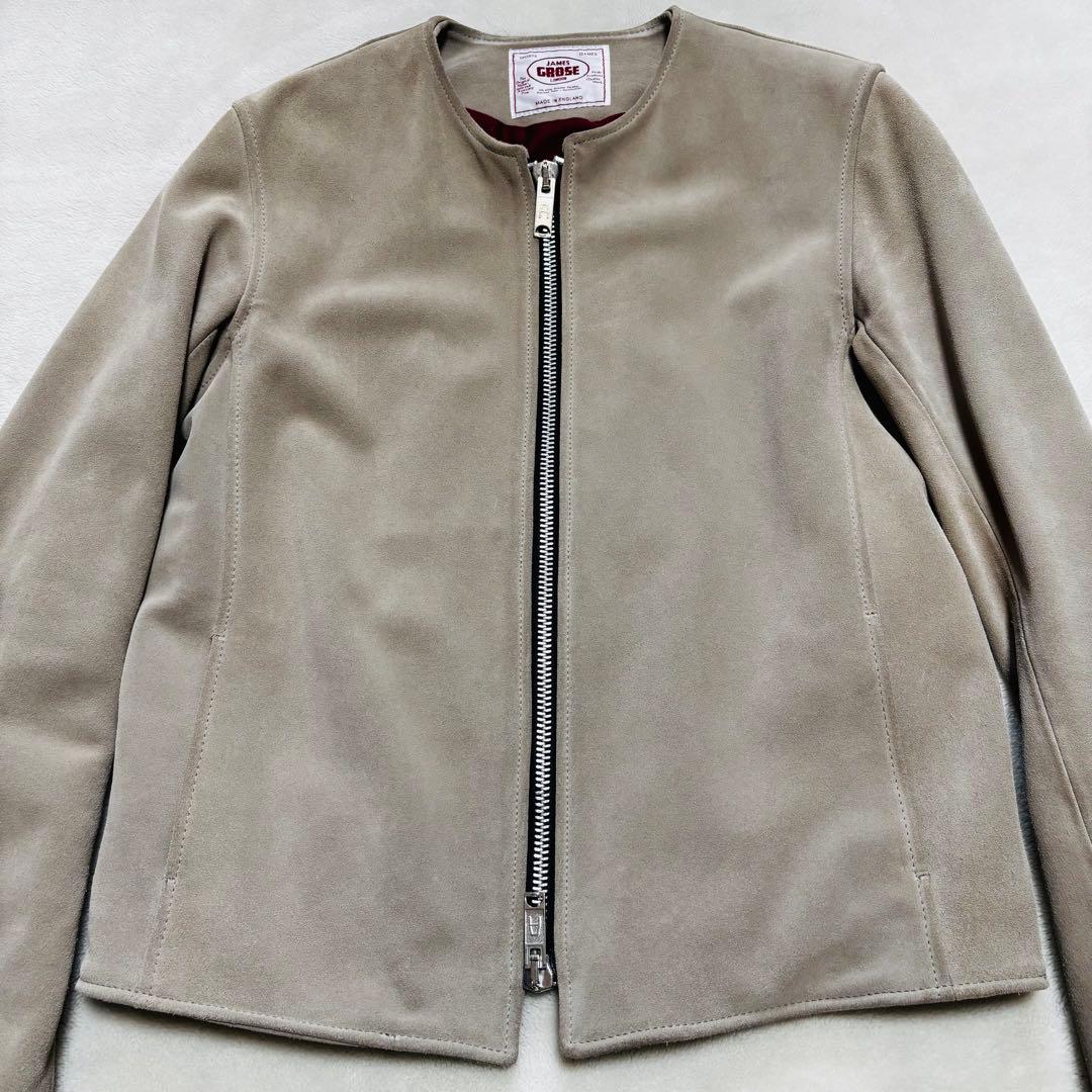 JAMESGROSEベージュ スエードレザー シングルライダースジャケット 38