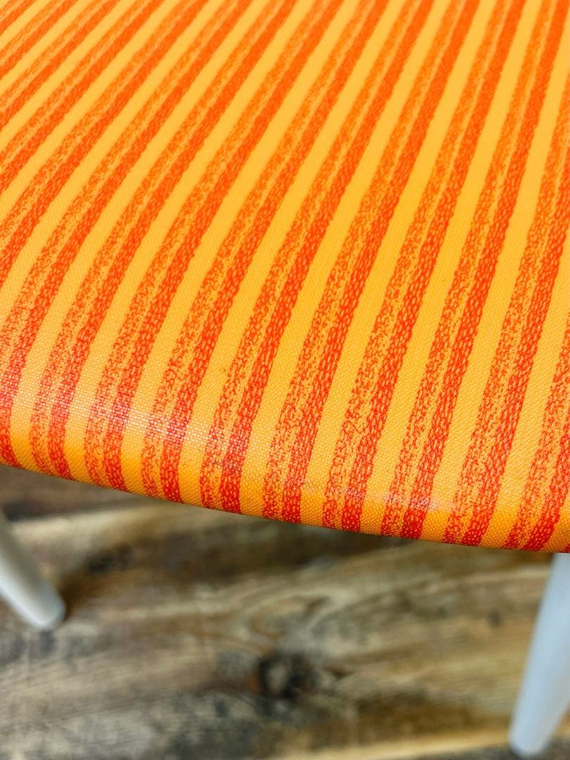 昭和レトロ ダイニングチェア 白　オレンジストライプ 木製 椅子 北欧風 古家具