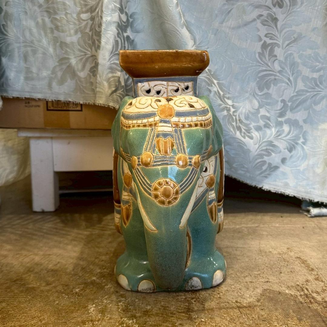 iΦ【2個セット】象 陶器製 置き物 花台 フラワースタンド オブジェ 鉢置き