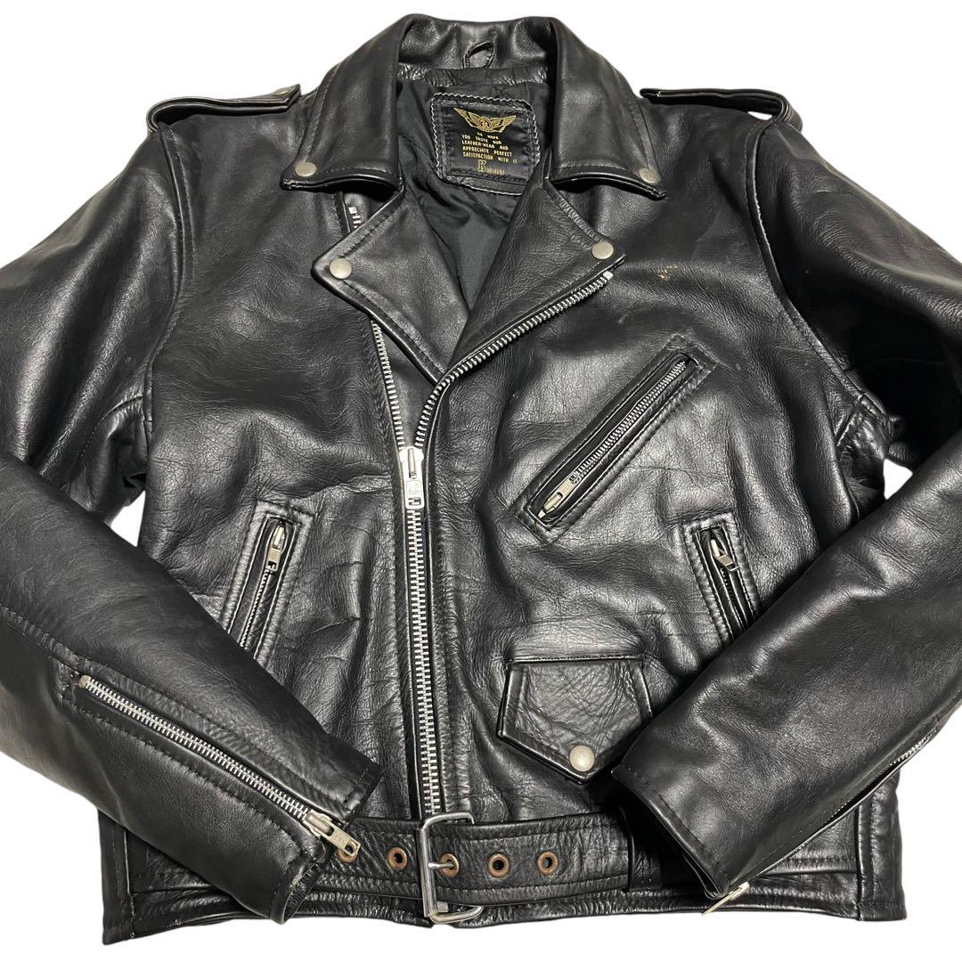 【KAKUISHI】本革 リアルレザーダブルライダースジャケット ブラック L