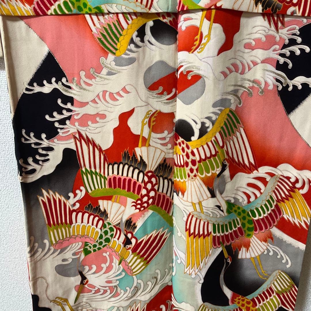 七五三　7歳　正絹　アンティーク　カラフル　鶴　フルセット　レトロ　着物セット