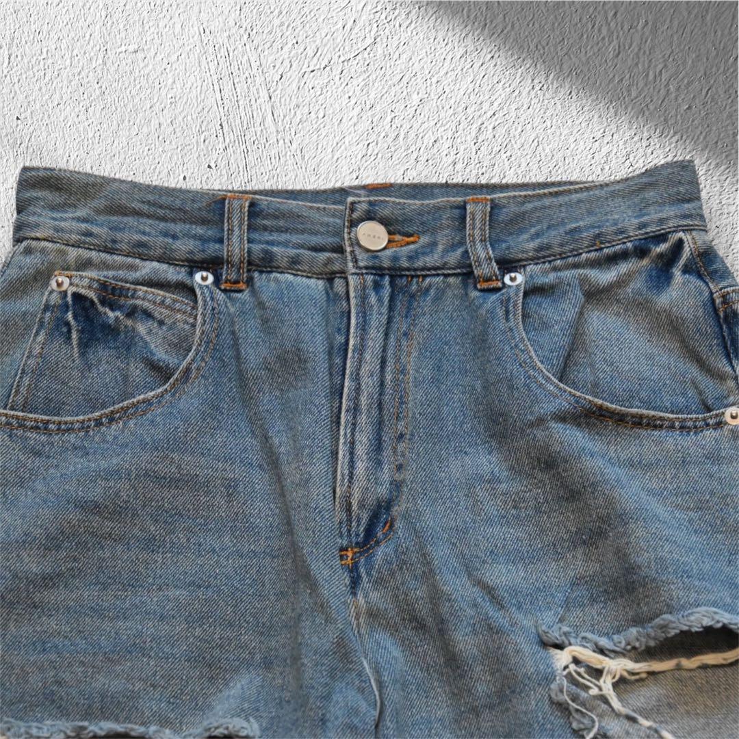 【新品】Ameri WIDE DAMAGE DENIM PANTS 26インチ